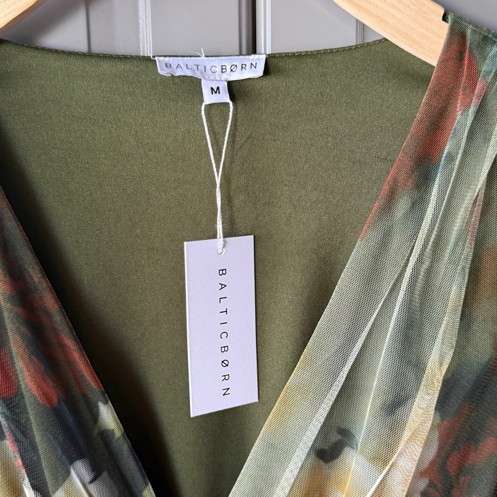 Baltic Born Layla Tulle Maxi Dress Women M Olive Rust NWT Floral Smocked V-Neck - Picture 2 of 15